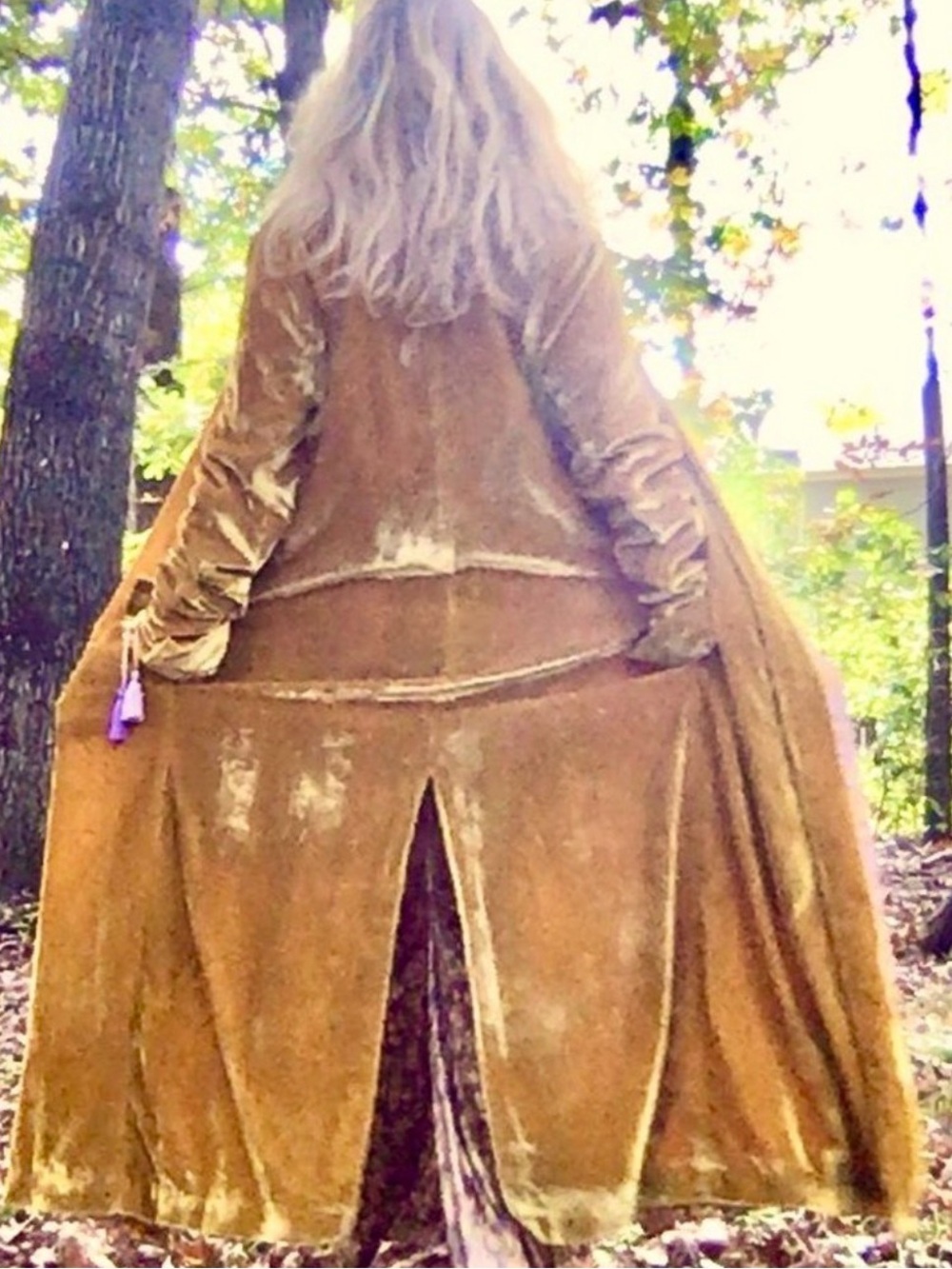 NWOT FREE PEOPLE Dahlia Velvet Duster Coat Jacket In Gold w Purple Tassels Large - Picture 3 of 10